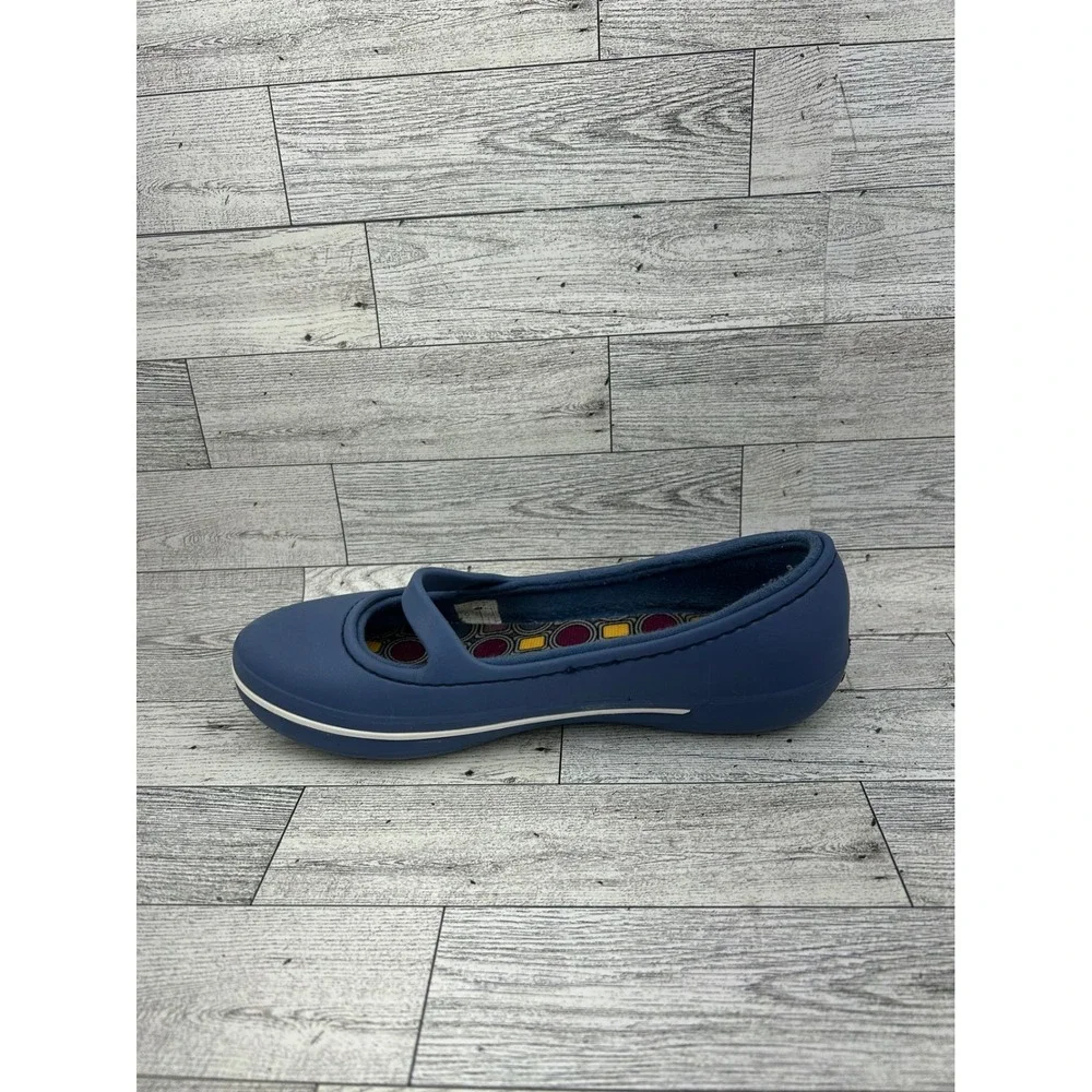 Crocs Shayna Mary Jane Flats Women  6 Navy Blue Geometric Footbed Slip On Shoes